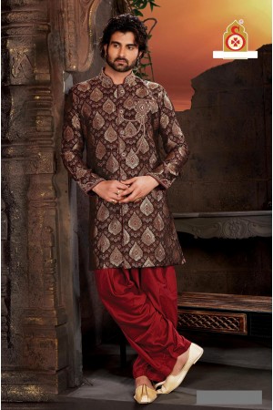 Designer Brownish Maroon Indo Western Sherwani